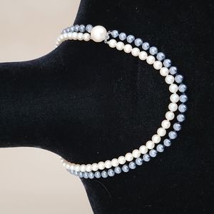 Vintage Two Strand Gray/Cream Faux Pearl Necklace 21"